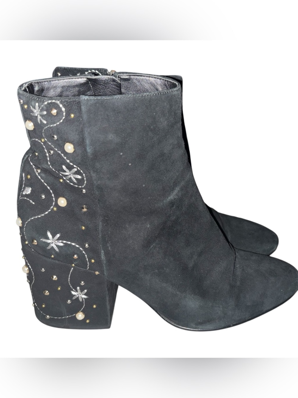 Sam Edelman Taft Ankle Suede Boots Studs pearls
